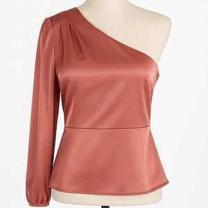 Lulus One Shoulder Satin Top Women XS Rust Rose Gold Long Sleeve NWT Cocktail
